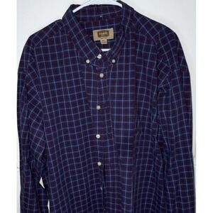 Foundry Plaid Blue Burgundy Button-Up Shirt 3XLT Long Sleeve Cotton Men